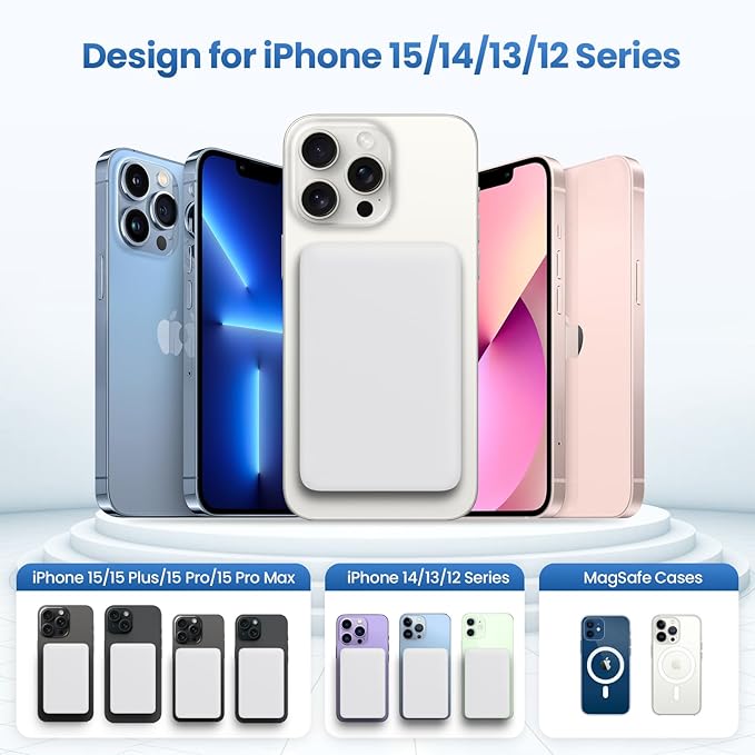 Magnetic Portable Charger 10800mah for Magsafe Battery Pack, Wireless Power Bank with USB C in&out PD Fast Charging,Travel Essential Phone Battery Charger For iPhone 17/16/15/14/13/12 Series-White