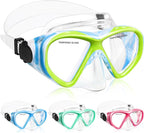 Kids Swim Goggles Snorkel Diving Mask for Boys Girls Ages 5-15, Two-Color Anti-Fog Swimming Goggles with Nose Cover