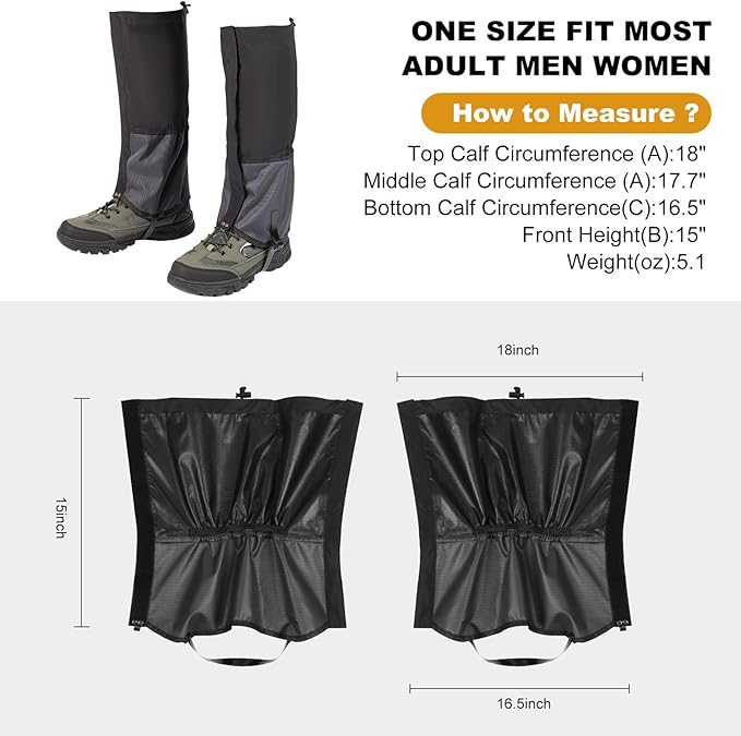 Waterproof Trail Gators for Hiking Boots Adjustable Ankle Leg Gaiters for Men Women Shoe Gaiters Snow Boot Covers Snowshoeing