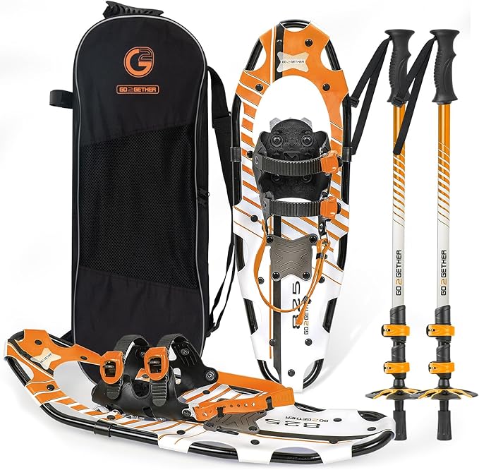 G2 21/25/30 Inches Light Weight Snowshoes for Women Men Youth, Set with Trekking Poles, Tote Bag, Gaiters,Special Fast Ratchet Binding, Orang/Blue/Red Available
