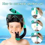 Vvinca Snorkeling Gear for Kids Dry Top Kids Snorkel Set for Boys Girls Junior Youth Children Age 4-14 Swim Goggles with Nose Cover Anti-Fog Panoramic View Adjustable Elastic Diving Mask and Snorkel