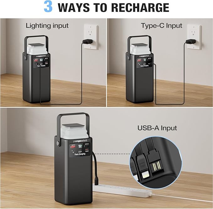 Portable Power Station 99Wh 27000mAh Portable Charger Power Bank with Camping Light 22.5W Fast Charging QC 3.0 PD Built in Cables Outdoor Generator for Hiking Fishing Travel