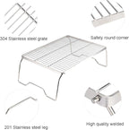 ZORMY 17" Large Folding Campfire Grill, 304 Stainless Steel Firepit Grill Grate, Heavy Duty Portable Camping Grill with Carrying Bag, Gas BBQ Grill Grate for Backpacking, Hiking, Picnics (Large)