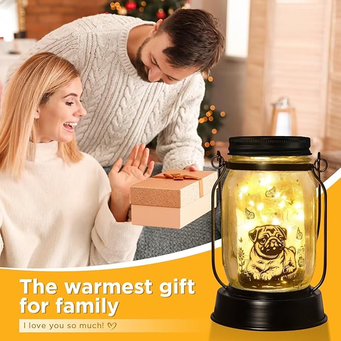kyoryuger Pug Gifts for Women/Men Pug Solar Lanterns Dog Mom Birthday Dog Lovers Lantern Pet Loss Pet Memorial Lights Solar Garden Decoration for Yard, Patio,Backyard,Porch Torches