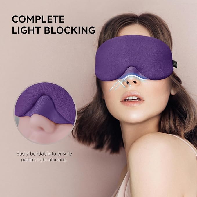 Mavogel Cotton Sleep Eye Mask - Breathable Light Blocking Sleep Mask, Soft Comfortable Night Eye Mask for Men Women, Eye Cover for Travel/Sleeping/Shift Work, Includes Travel Pouch (Purple)