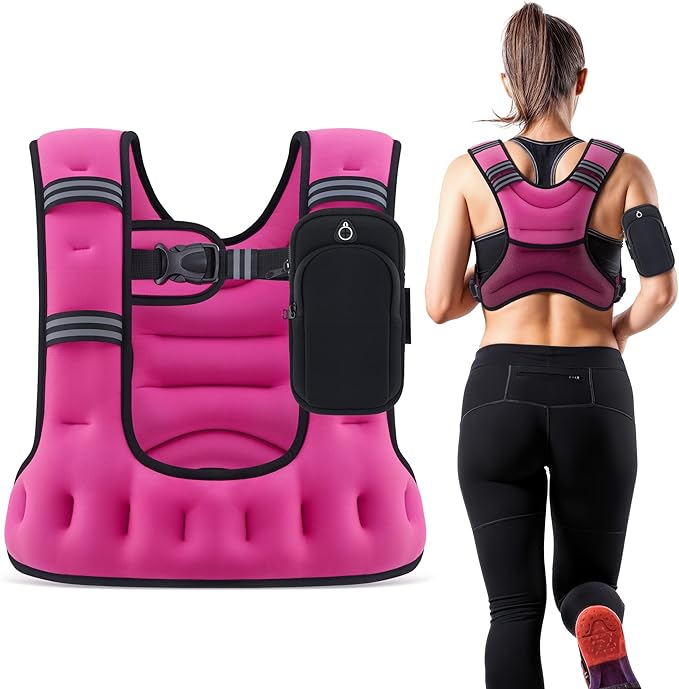 ZELUS Weighted Vest for Women Men, 6/8/12/16/20lb Weight Vest with Arm Pouch Reflective Strips, U-Shaped Rucking Vest for Strength Training Muscle Building, Walking Running Vest for Fitness