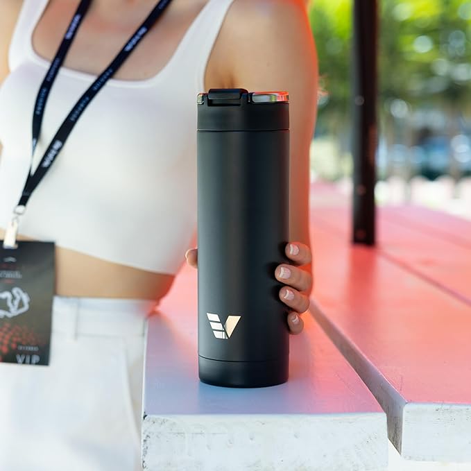 Maxi Stainless Steel Water Bottle 26oz - Double wall vacuum insulated | Integrated carry handle | leak proof flip top lid | Lightweight & stylish - Black