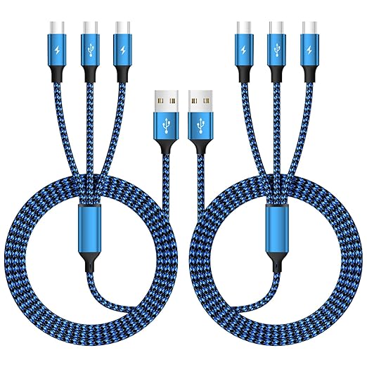 USB C Splitter Cables, Nylon Braided Multi Charging Cable, USB A to USB C Cable with 3 Type C Compatible with iPhone 16/15 Series, iPad Pro,‌ Galaxy S Series with Most Phones and More (2Pack 5FT)