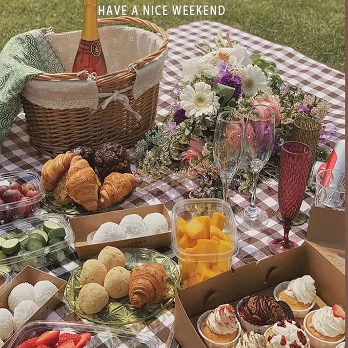 K Y KANGYUN Extra Large Picnic Blanket Outdoor Beach Blankets, Water-Resistant Foldable Sandproof Blankets Cute Picnic Mat for Beach, Camping Grass Lawn Park Mats (Tan Gingham, 80x60 in)