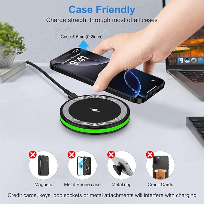Samsung S25 FE Ultra Wireless Charger Fast Charging Pad 15W for Galaxy S25+ S25 Edge Z Fold7 Z Flip7 FE S24 Ultra S24+ S23,Pixel 10Pro Fold/XL/9a 8, Android Wireless Charger Station with QC3.0 Adapter