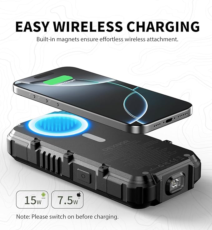 Dexnor Solar Charger Power Bank 27,000mAh, 65W PD3.0 & QC3.0 Fast Charging Powerbank External Battery Pack Portable Wireless Chargers with Flashlight and Carabiner, Compatible with MagSafe & Qi