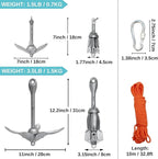 BeGrit Kayak Anchor Small Boat Anchor Folding Marine Anchor for Fishing,Kayak,Paddle Board,Canoe,Jet Ski, with 32.8 ft Anchor Tow Rope Carrying Bag