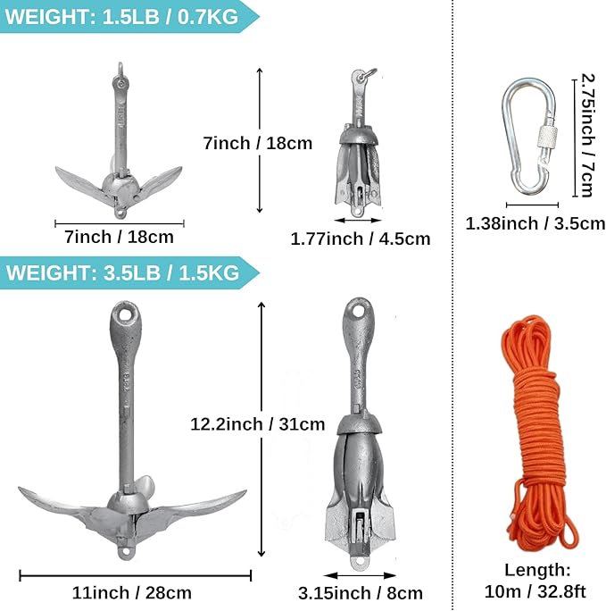 BeGrit Kayak Anchor Small Boat Anchor Folding Marine Anchor for Fishing,Kayak,Paddle Board,Canoe,Jet Ski, with 32.8 ft Anchor Tow Rope Carrying Bag