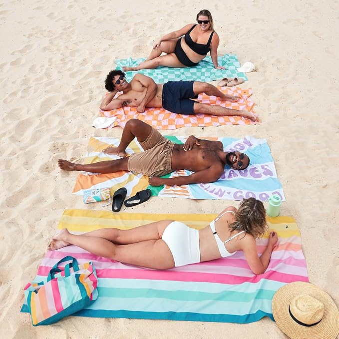 Dock & Bay Beach Towel - Quick Dry, Sand Free - Compact, Lightweight - 100% Recycled - Includes Bag - Go Check & Sea - Set of 4 - Large (160x90cm, 63x35)