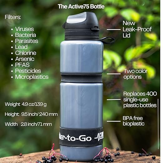 Water-to-Go Water Filter Bottle for Hiking - 25oz/75cl Outdoor Water Purifier for Outdoor Survival & Emergency Use