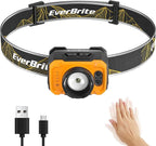 EverBrite 600 Lumen Headlamp, Rechargeable Headlight with 4 Modes, Super Bright Head Lamp with Spotlight & Floodlight, Motion Sensor, Memory Function for Camping, Hiking-Orange