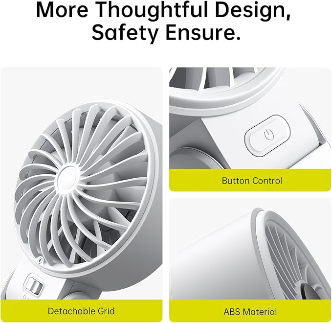 JISULIFE Handheld Fan Life7 – Ultimate Flexibility: High-Power Motor, LED Display, 3600mAh Rechargeable, 5-Speed, Foldable Design, 3-IN-1 Portable Hand/Desk/Neck Fan for Travel, Gift for Women (Grey)