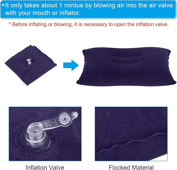 PATIKIL Inflatable Pillow, 2 Pack Squared Ultralight Camping Travel Pillow Desk Rest Neck Support for Hiking Backpacking Office, Dark Purple