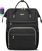 LOVEVOOK Laptop Backpack for Women,17 Inch Professional Womens Travel Backpack Purse Computer Laptop Bag Nurse Teacher Backpack,Waterproof College Work Bag Carry on Back Pack with USB Port,Black Plait