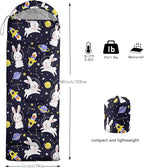 AILONEN Pink Lovely Rabbit Sleeping Bag for Girls Kids Adults,Warm and Cool Weather,Lightweight,Waterproof Backpacking,Cartoon Flowers Printed Bunny Sleeping Bag for Camping