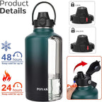 Water Bottle Insulated 32oz 40oz 64oz 128oz Straw Lid Spout Lid & 3 Lids, Leak Proof, Vacuum Insulated,Stainless Steel Water Bottle Wide Mouth for Sports, Gym or Office