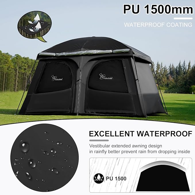 Vidalido Tents，3-4 Person Camping Tent with Extended Vestibule，Weather Resistant Family Tents with Breathable Mesh Windows，Easy Install Waterproof Outdoor Tent for Backpacking and Camping Hiking