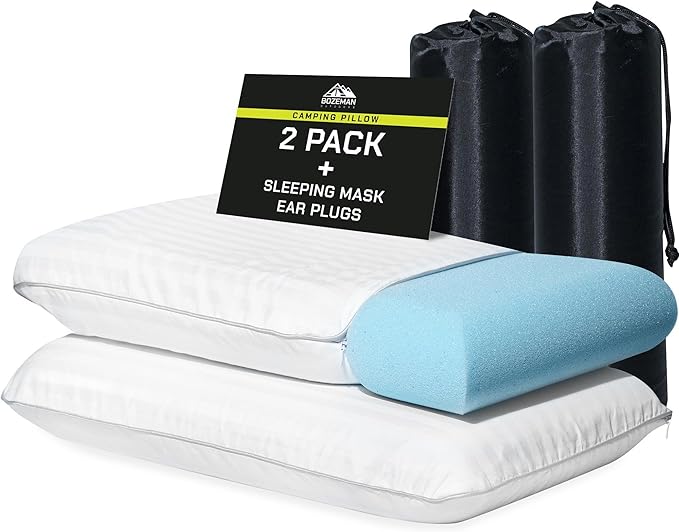 Camping Pillow 2 Pack — Camp Pillow, Memory Foam Pillows 2 Pack — for Sleeping Bag & Hiking, Reliable & Comfortable