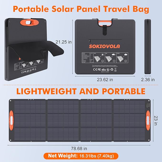 N-Type 16BB 200W Portable Solar Panel for EF/Jackery/Bluetti/Anker Power Station 20V Foldable Solar Panel 25% High Efficiency IP68 Waterproof for Outdoor Trip RV Camping Blackout Off Grid