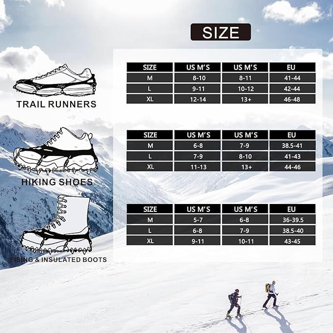 Crampons Upgraded 19 Spikes Ice Snow Grips Traction Cleats System Safe Protect for Walking, Jogging, or Hiking on Snow and Ice