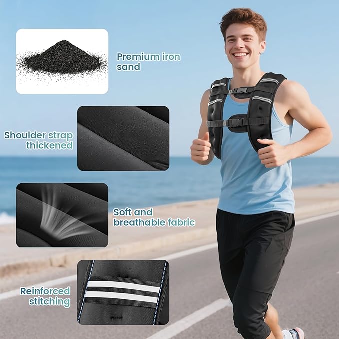 Weighted Vest, 8lb/12lb/16lb/20lb/25lb/30lb Weight Vest with Two Adjustment Straps for Men Women, Weight Vests with Reflective Stripe for Strength Training, Running, Jogging, Walking