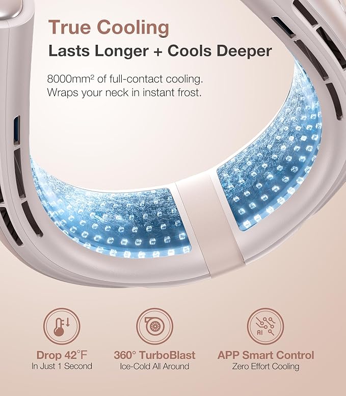 TORRAS COOLiFY 2S Neck Fan, 3 Model, 3-28H Extended Battery Life, Neck Fans that Blow Cold Air, Neck Air Conditioner, Cooling Neck Fan for Work, Hiking, Travel. Gift for Women, Mom, Apricot