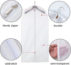 MsKitchen 12 Pack Long Garment Bags (24x60") - Dustproof Gown Covers - Durable PEVA Hanging Bags with Sturdy Zipper for Maxi Dresses, Long Coats & Dance Costumes (Translucent)