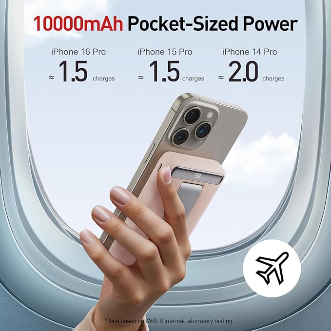 iWALK Qi2 Certified 15W Magnetic Wireless Power Bank, 10000mAh Portable Charger with Adjustable Stand & LED Display, Fast Charging for iPhone 16/15/14/13/12 Pro/Pro Max/Plus/Mini
