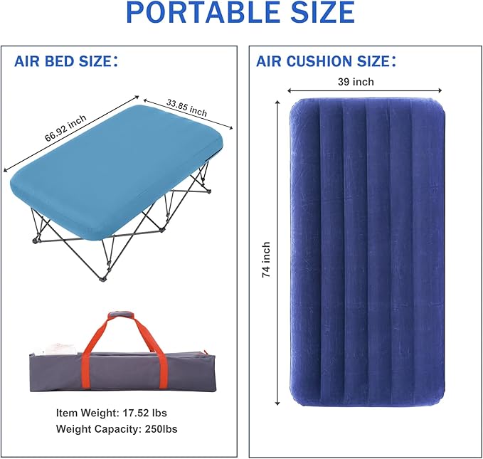 KAMPKEEPER Camping Cot,Camping Cots for Adults,Folding Camping Cot with Inflatable Air Mattress and Carry Bag,for Outdoor Travel Camp Beach Vacation (not Included The Airpump)