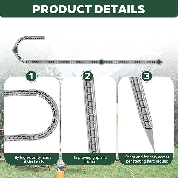 20 Pieces 12 Inch Long 1/4In Diameter Heavy Duty J Hooks,Heavy Duty Rebar Metal Fence Ground Garden Tent Stakes,Ground Spikes Anchors for Fencing,Outdoor Chicken Wire Trellis Stakes,Anti-Rust Silver
