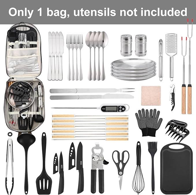 Camp Kitchen Organizer, Multi-Pocket Camping Cooking Utensils Bag, Waterproof Portable Storage for BBQ Outdoor Cooking Essentials