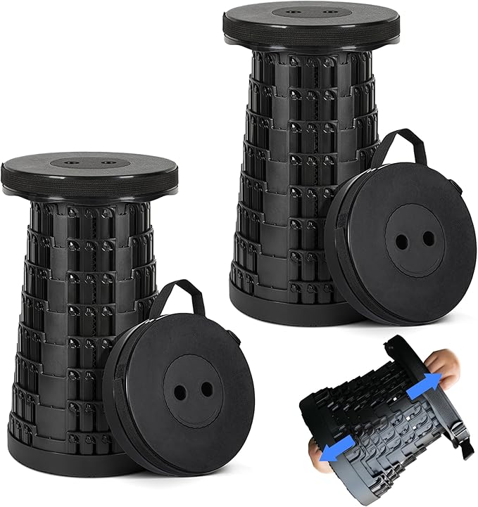 Upgraded Collapsible Stool 2-Pack, 620lbs Max Weight, Lightweight Yet Sturdy, Portable Retractable Foldable Telescoping Camping Stool for Adults Outdoor Fishing Hiking Travel BBQ