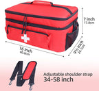 First Aid Bag Empty Large Medical Bag with Shoulder Strap 16”x 9½” x 7” Medicine Organizer Box Travel First Aid kit Emergency Supplies Storage Bag for Car, Home, Office, Outdoor (Red)