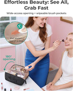 BAGSMART Travel Makeup Bag for Women, Portable Water-resistant Cosmetic Case, Puffy Padded Make Up Organizer Pouch, Open Flat Toiletry Bag for Toiletries, Brushes, Navy Blue