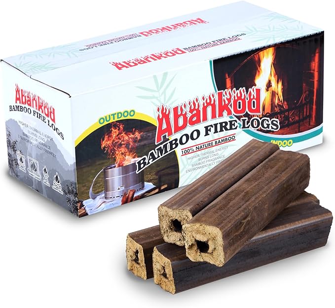 Fire Logs Fireplace Logs - Compressed Natural Bamboo Logs Fires tarter Bamboo Fire Log for Campfire, Fireplace, Wood Stove, Fire Pit, Indoor & Outdoor Pack of 4/2-Hour Burn