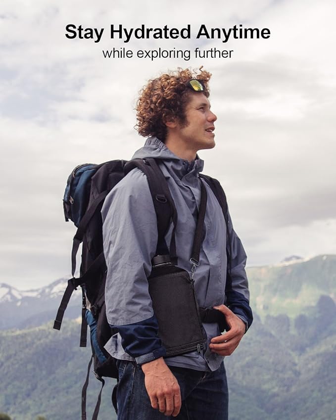 BUZIO 128oz Gallon Water Bottle, Insulated Water Jug with Straw Lid and Carrying Sleeve (Cold for 48 Hrs) Stainless Steel Hydro Metal Canteen Water Flask, Yellow Orange