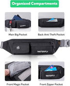 WATERFLY Fanny Pack for Women Men Water Resistant Small Waist Pouch Slim Belt Bag with 4 Pockets Lightweight Crossbody Chest Bag Fit All Phones, 11.02 x 2.1 x 4.3 inch