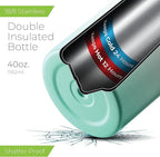 SipX™ Triple-Insulated Stainless Steel Water Bottle 40oz. With 3 Lids, BPA-Free Reusable Insulated Water Bottle Keeps Cold 24 Hours, Metal Water Bottle Made Of Sustainable Material For Hiking & Biking