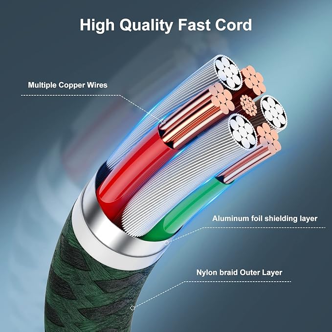 Essri 2Pack for iPhone Charger Cord 6FT, Lighting Cable 6 Feet to USB Charging Cable, Nylon Braided Charging Cord 6 Foot Compatible with iPhone 14 13 12 11 X XS XR 15 Pad - Green