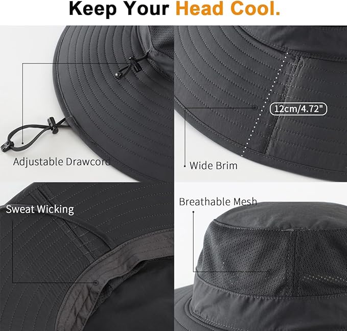 Home Prefer UPF50+ Mens Sun Hat Wide Brim Fishing Hat Foldable Large Brim UV Protection Sun Hat for Men Women Beach Gardening