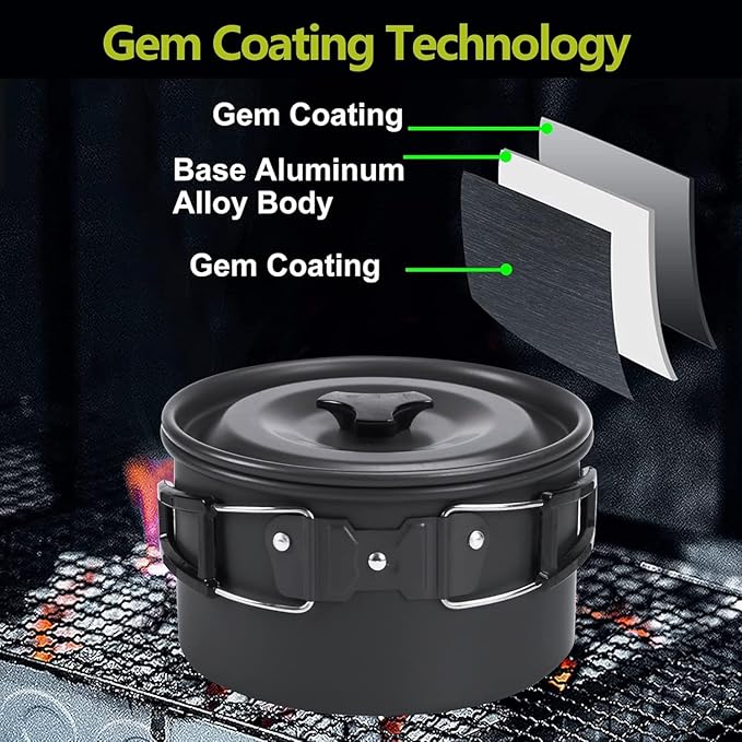 aiGear Camping Cooking Set Cookware Mess Kit with Storage Bag Pot Pan Set Camping Accessories for Outdoor Camping Hiking Picnic Portable and Lightweight Aluminum Color Orange