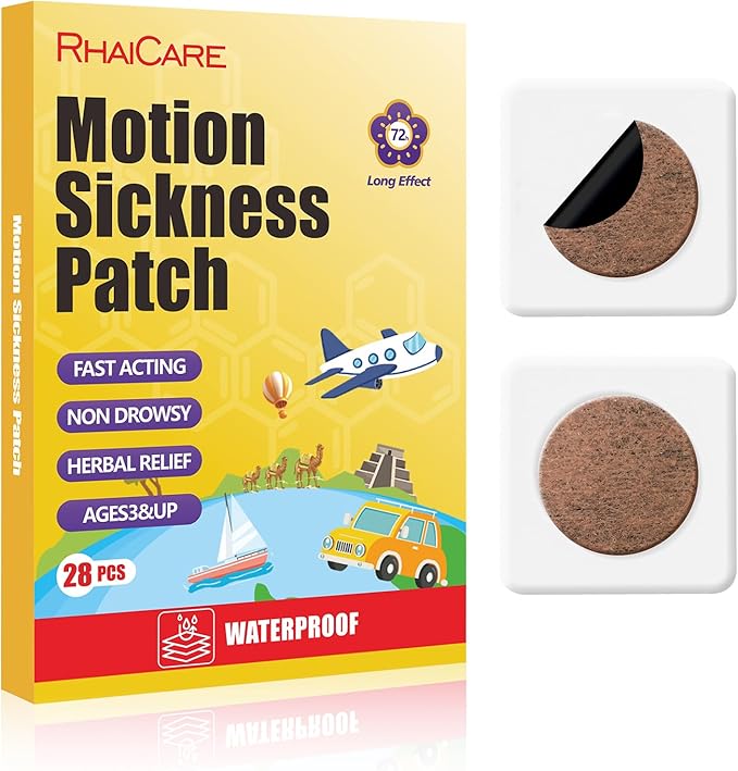 Motion Sickness Patches (28 Count) for Car, Non Drowsy Sea Sickness Patches for Cruise,Nausea Patches for Travel Essentials, for Adults and Kids