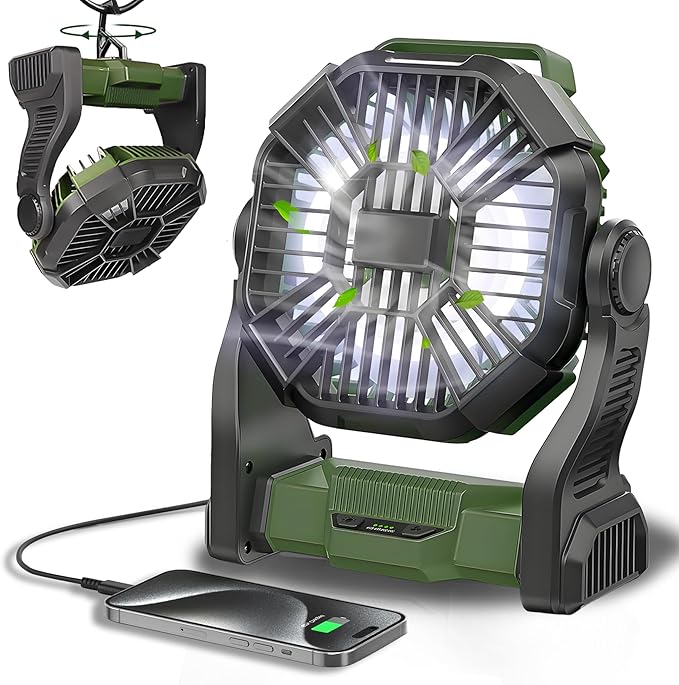 Portable Fan Rechargeable, 20400mAh Cordless Battery Powered Fan with LED Lantern, USB C Battery Operated for Travel Bedroom Home Camping Tent Office Beach Desk Fishing Table