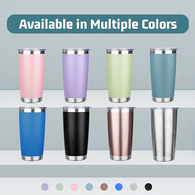 20 oz Tumbler with Lids and Straws, Stainless Steel Insulated Travel Coffee Mug, Double Wall Vacuum Insulated Tumblers, Powder Coated Coffee Tumbler for Cold & Hot Drinks (Black)
