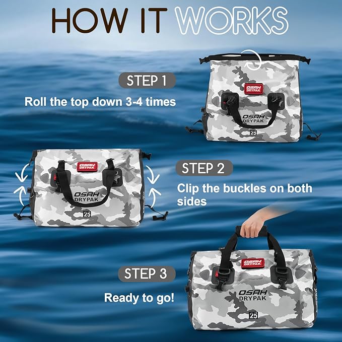 Waterproof Duffel Bag - Motorcycle Dry Bag Tail Bag with Large Storage Space, Waterproof Luggage Duffle Bags with Outer Mesh Zipper Pocket for Camping, Kayaking, Fishing & Traveling